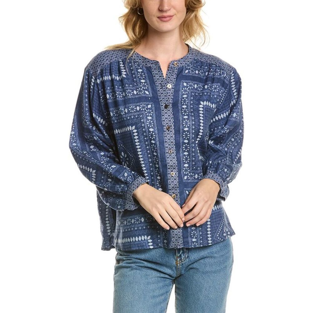 Johnny Was Shirred Yoke Linen Blouse